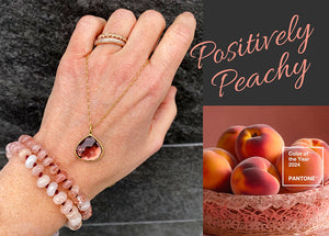 pantone color of the year, peach fuzz, peach jewelry, morganite earrings, sunstone bracelet, pink pearl earrings, pink pearl jewerly, pink opal jewelry 