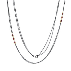 Amali Mixed Metal Triple Ruby Textile Station Necklace | Quadrum Gallery