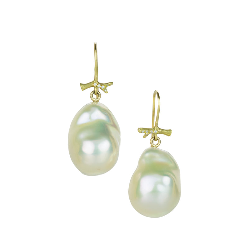 Annette Ferdinandsen Pave Diamond Branch and Pearl Drop Earrings | Quadrum Gallery