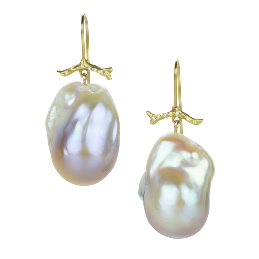 Annette Ferdinandsen Pave Diamond Branch and Baroque Pearl Earrings | Quadrum Gallery
