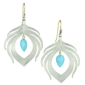 Annette Ferdinandsen Silver Peacock Feather Earrings with Turquoise  | Quadrum Gallery