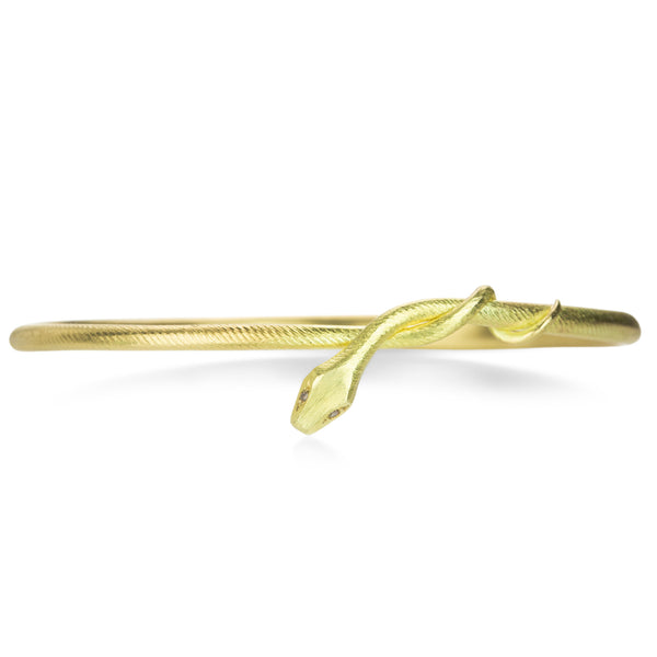 Gabriella Kiss 18k Yellow Gold Snake Bangle with Diamond Eyes