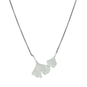 John Iversen Silver Double Gingko Leaf Pendant Necklace | Quadrum Gallery