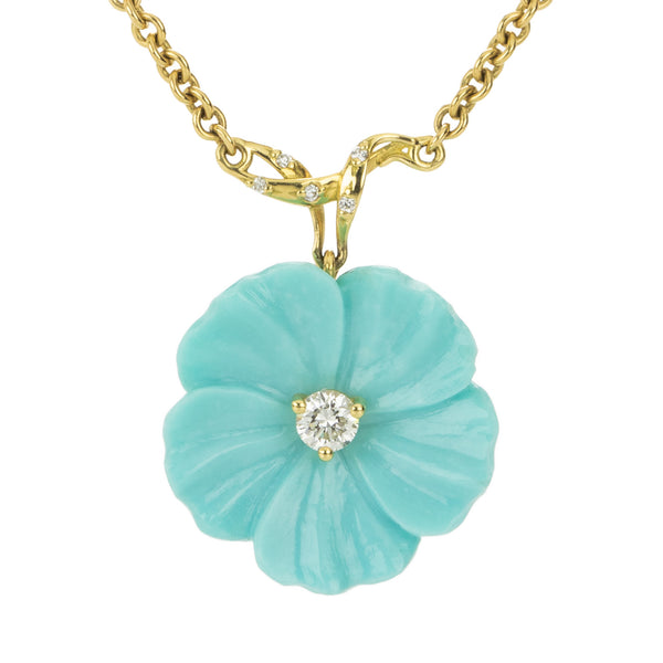 Paul Morelli Turquoise and Diamond Flower Pendant Necklace