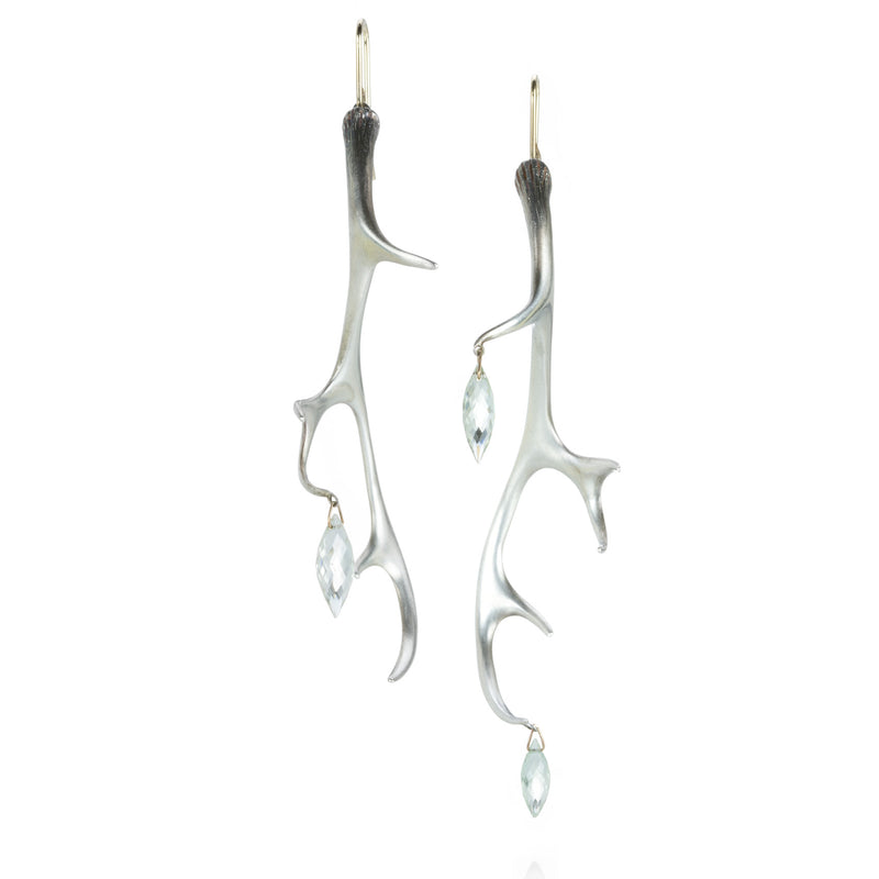 Gabriella Kiss Large Silver Antler Earrings with Green Amethyst  | Quadrum Gallery