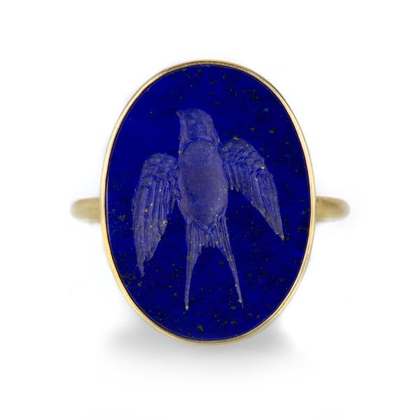 Lapis Swallow Intaglio Ring