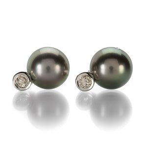 Gellner Pearl Earrings with Bezel Set Diamonds | Quadrum Gallery