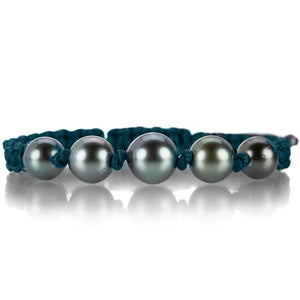 Gellner Teal Macrame Bracelet with 5 Tahitian Pearls | Quadrum Gallery
