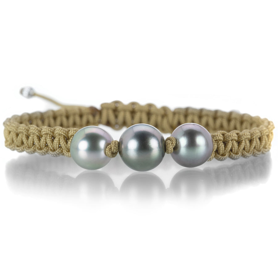 Gellner Beige Macrame Bracelet with 3 Tahitian Pearls | Quadrum Gallery