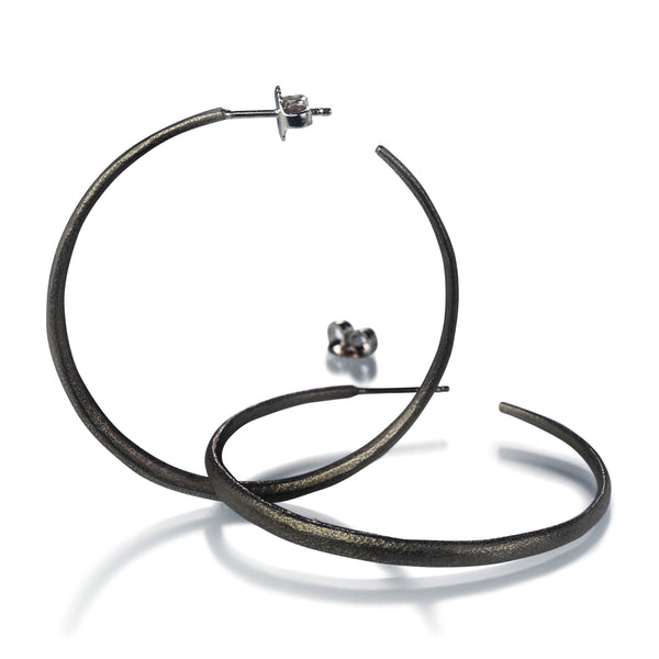 John Iversen Extra Large Oxidized Sterling Silver Hoops