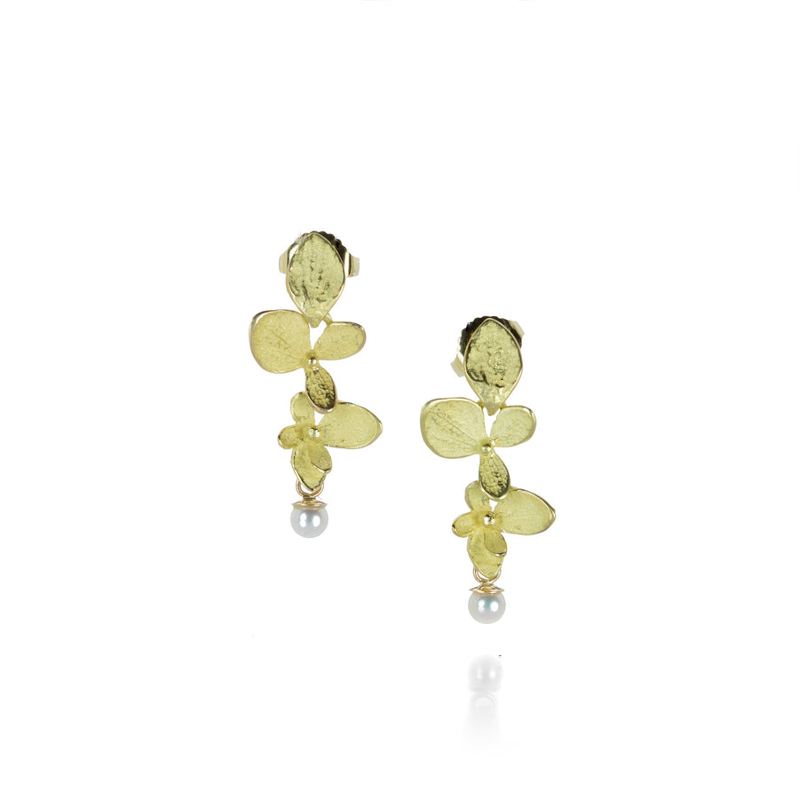 John Iversen 18k Double Hydrangea Earrings with Pearl Drops | Quadrum Gallery