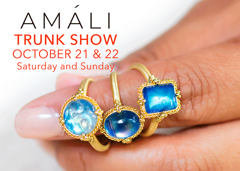 amali trunk show boston, amali jewelry, amali bracelet, amali ring, amali necklace, gemstone rings, delicate gold jewelry, diamond jewelry, diamond necklace, tourmaline rings