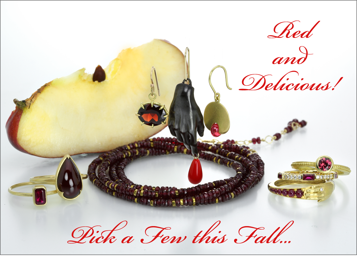 red jewelry, garnet jewelry, ruby jewelry, red tourmaline jewelry, drop earrings, ruby bracelet, gabriella kiss jewelry, mallary marks jewelry, anne sportun jewelry, rosanne pugliese jewelry, anthony lent jewelry