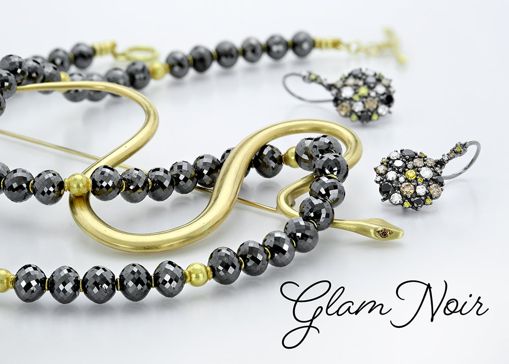 black diamond jewelry, black diamond necklace, black diamond earrings, snake jewelry, snake earrings, black jewelry, oxidized sterling silver jewelry, oxidized sterling silver earrings