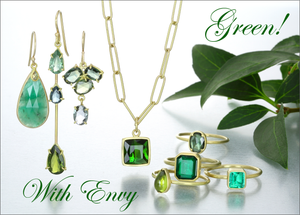 green jewelry, emerald jewelry, emerald earrings, emerald rings, gabriella kiss jewelry, rosanne pugliese jewelry, margaret solow jewelry, maria beaulieu jewelry 