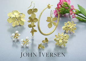 john iversen jewelry, john iversen earrings, pearl earrings, hydrangea earrings, gold hoops, gold flower earring, john iversen necklaces, fine jewelry boston, deisgner jewelry boston