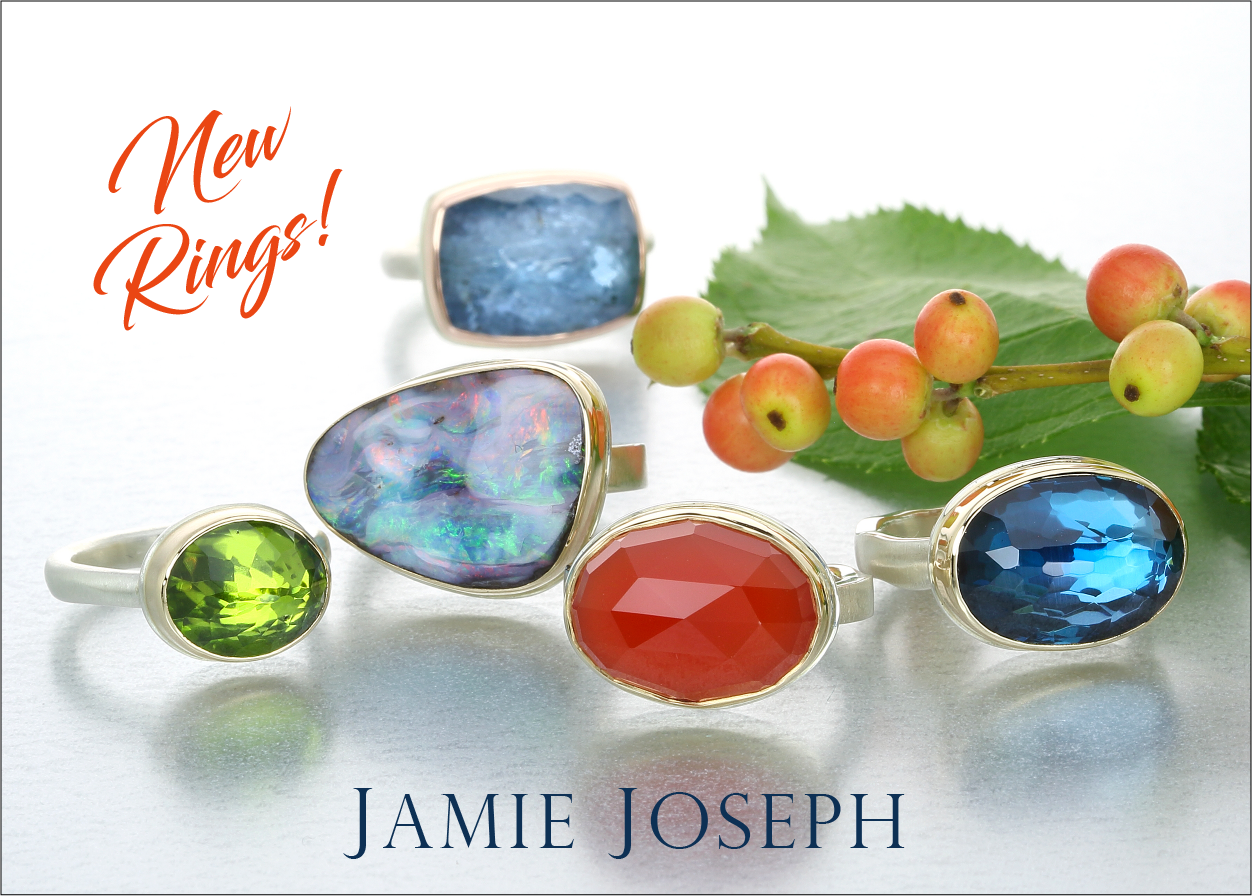 jamie joseph, jamie joseph jewelry, jamie joseph rings, new jamie joseph, peridot ring, blue topaz ring, opal rings, aquamarine ring, chalcedony ring, mixed metal jewelry 