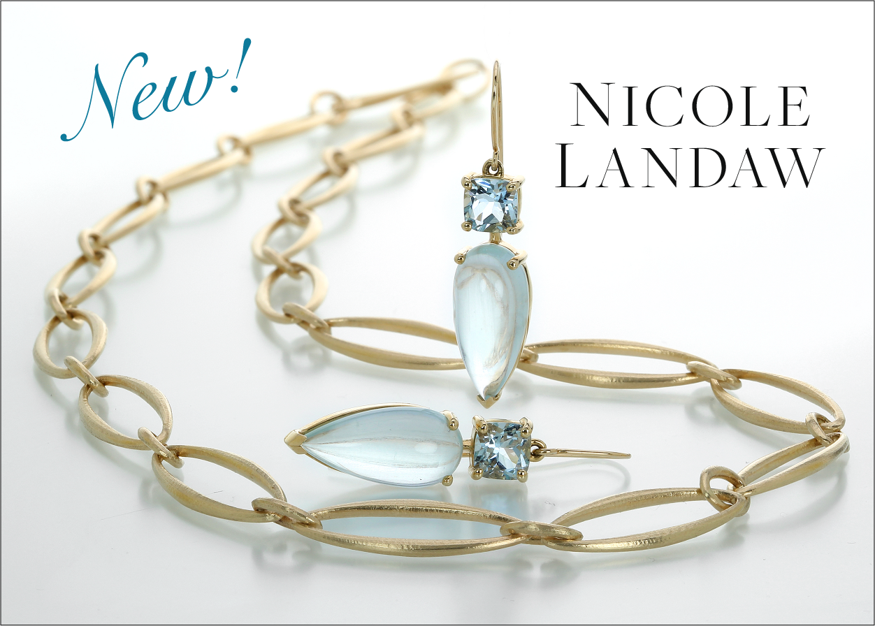 nicole landaw jewelry, nicole landaw chain, nicole landaw earrings, aquamarine earrings, handmade gold chain, gemstone jewelry, 14k yellow gold jewelry 
