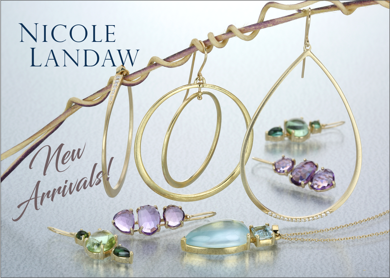 nicole landaw jewelry, nicole landaw earrings, nicole landaw necklaces, nicole landaw bracelets, diamond tennis bracelets, gemstone drop earrings, diamond hoops, 14k yellow gold earrings