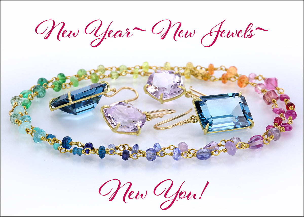 rosanne pugliese jewelry, mallary marks jewelry, gemstone jewelry, gemstone earrings, topaz earrings, morganite earrings, rainbow necklaceAMj 
