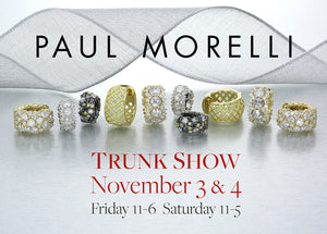 paul morelli trunk show, paul morelli jewelry, paul morelli boston, paul morelli earrings, paul morelli rings, diamond hoops, diamond earrings, diamond huggies