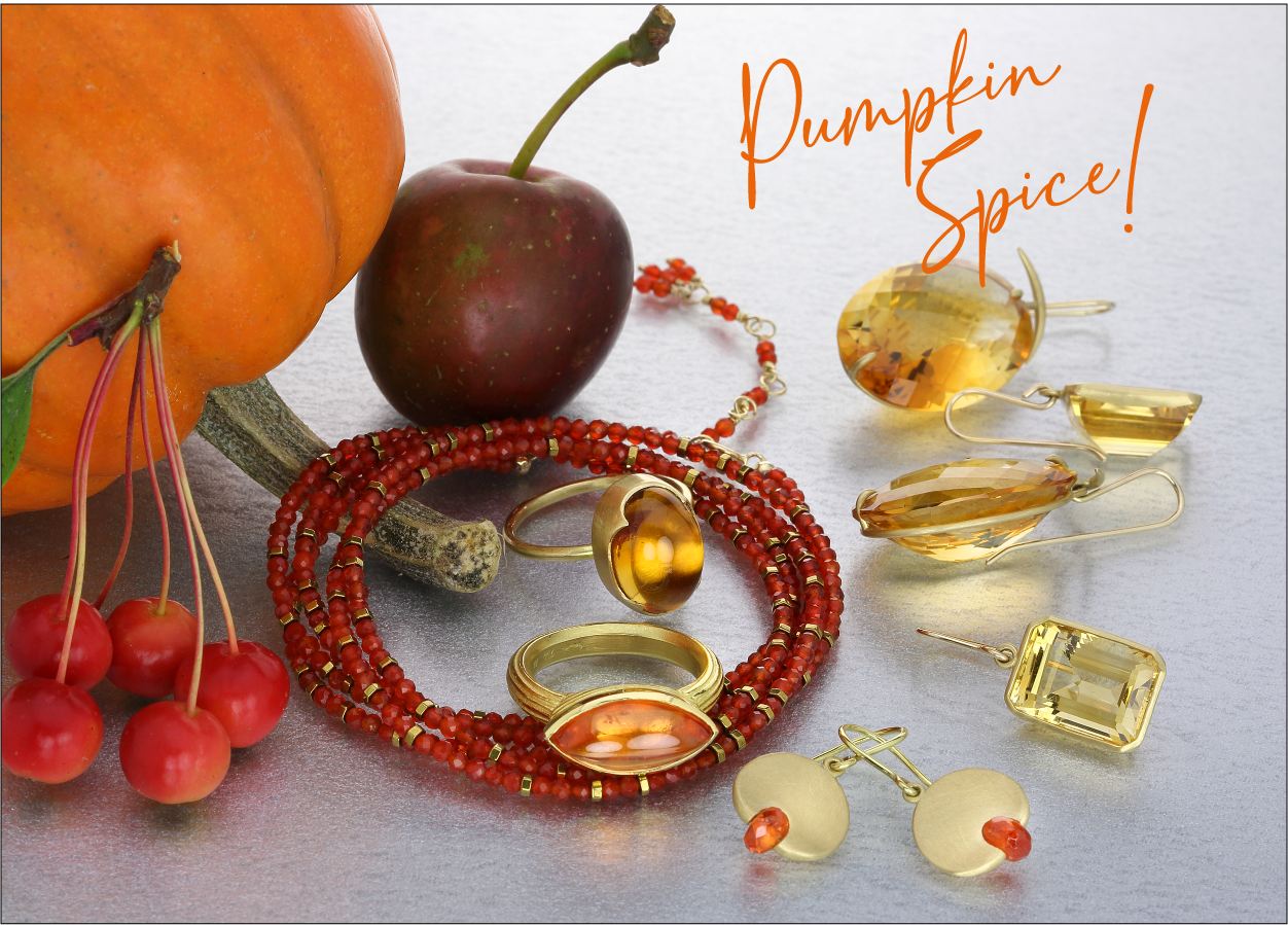 pumpkin spice, pumpkin everything, orange jewelry, citrine jewelry, garnet rings, garnet earrings, chalcedony bracelet, citrine drop earrings, yellow earrings, orange earrings