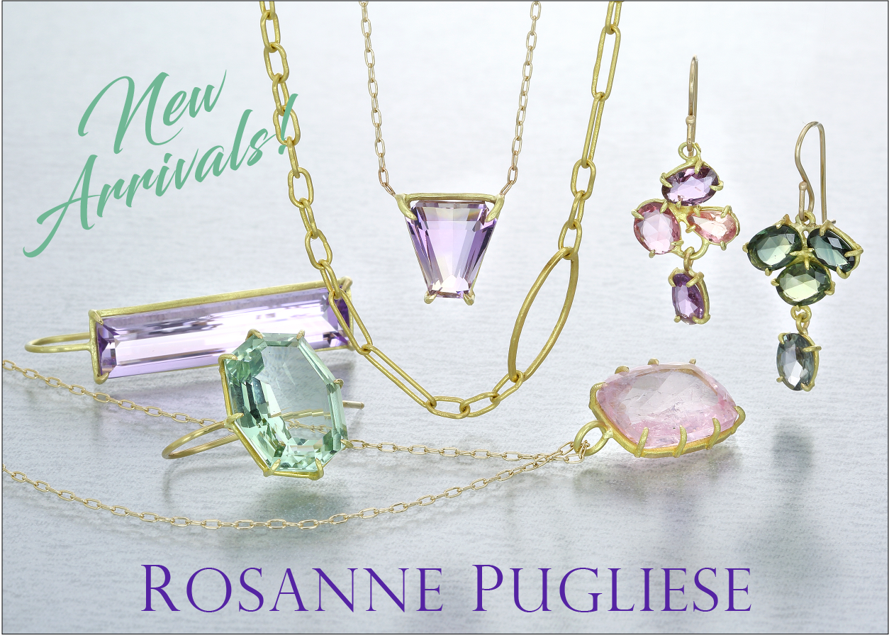 rosanne pugliese jewelry, rosanne pugliese earrings, rosanne pugliese necklaces, amethyst necklace, pink sapphire earrings, green sapphire earrings, morganite necklace, green amethyst earrings, handmade gold chain