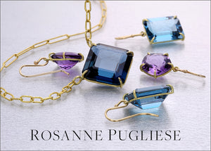 rosanne pugliese jewelry, rosanne pugliese earrings, rosanne pugliese necklace, gemstone earrings, gemstone drop, gemstone pendant, amethyst jewelry, blue topaz jewelry, amethyst earrings, blue topaz earrings
