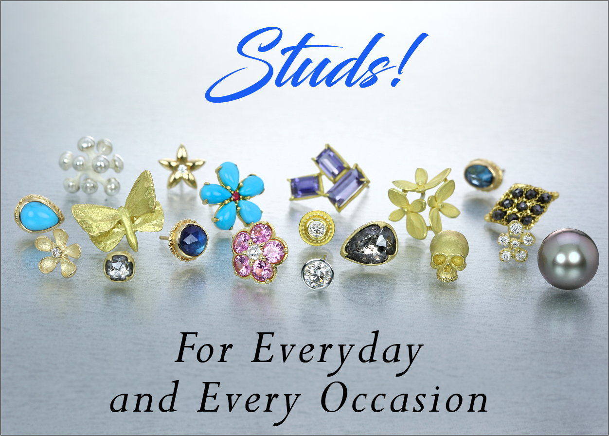 studs, stud earrings, diamond studs, turquoise studs, butterfly studs, unique stud earrings, designer studs, fine jewelry, pink sapphire studs, blue sapphire studs, gemstone studs