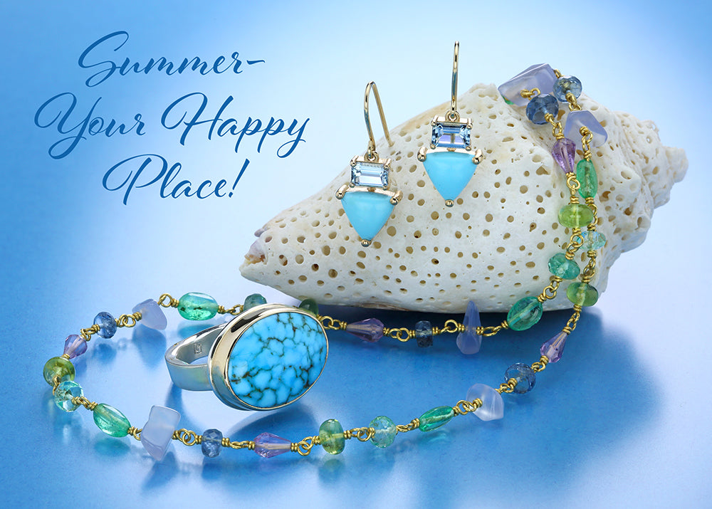 summer jewelry, bright gemstone jewelry, turquoise earrings, turquoise rings, beaded bracelets, gemstone rings, gemstone necklaces