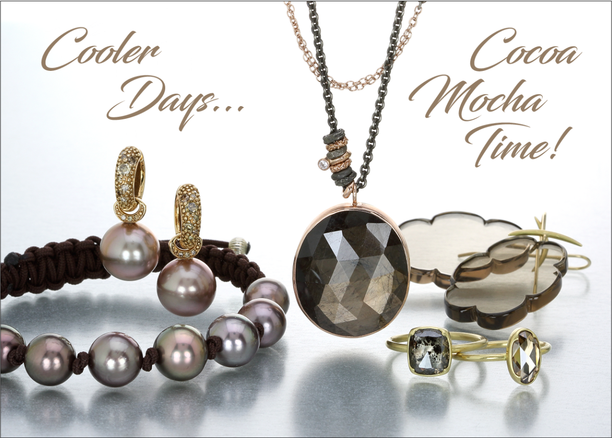 brown jewelry, smoky quartz jewelry, brown sapphire jewelry, champagne diamond jewelry, brown diamond jewelry, brown pearl earrings, brown pearl bracelet, brown diamond rings, gabriella kiss jewelry, gellner jewelry, jamie joseph jewelry