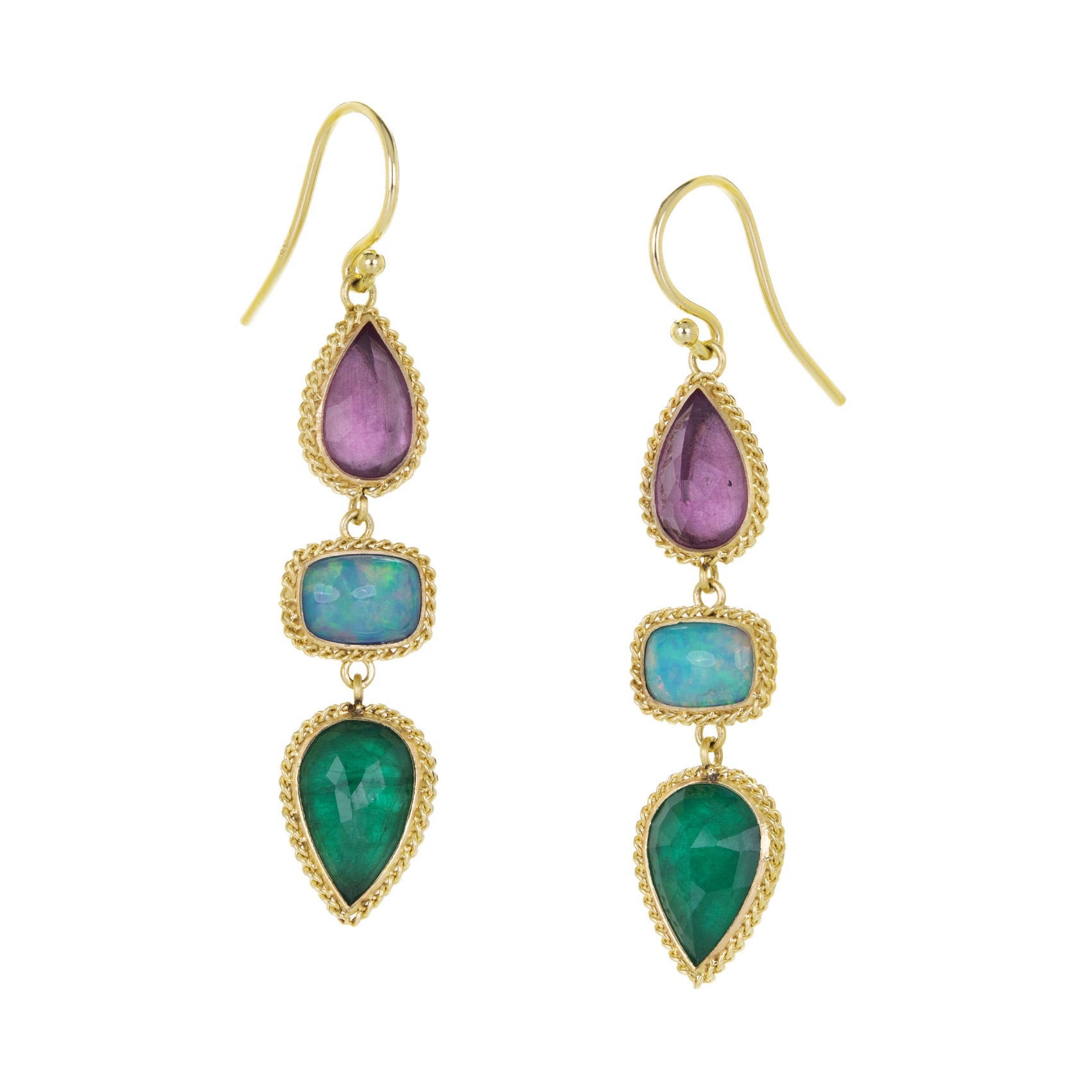 Amali Emerald, Fluorite and Ethiopian Opal Drop Earrings | Quadrum Gallery