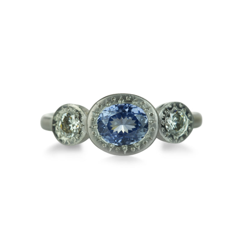 Adel Chefridi Blue Sapphire and Diamond Three Stone Ring | Quadrum Gallery