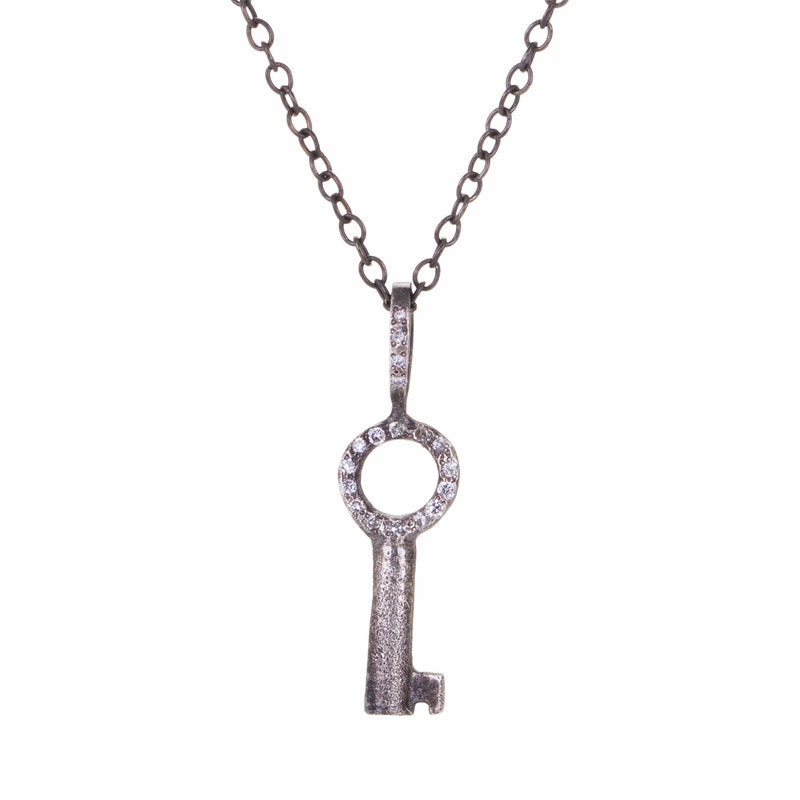 Acanthus Oxidized Silver Round Key Pendant Necklace | Quadrum Gallery