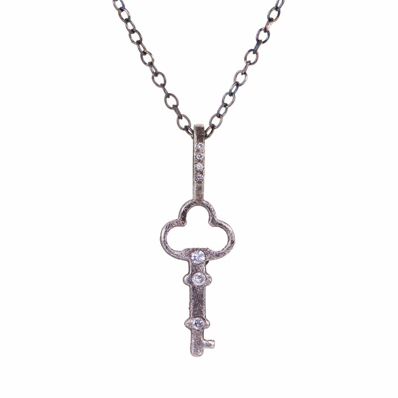 Acanthus Oxidized Silver Clover Key Pendant Necklace | Quadrum Gallery
