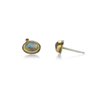 Ananda Khalsa Rose Cut Labradorite and Ruby Studs | Quadrum Gallery