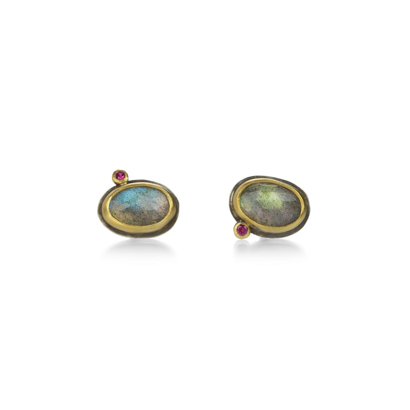 Ananda Khalsa Rose Cut Labradorite and Ruby Studs | Quadrum Gallery