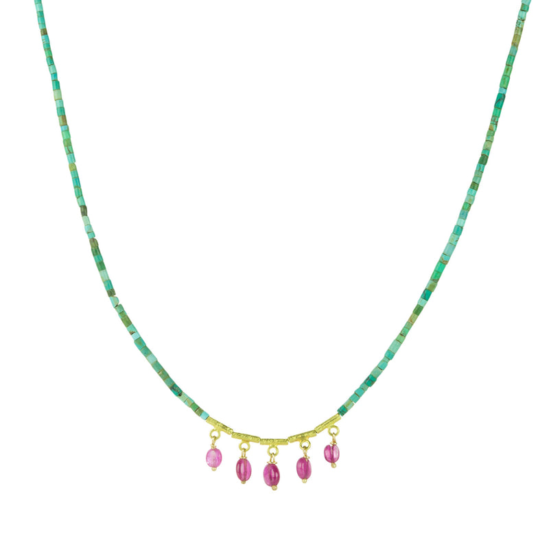 Ananda Khalsa Heishi Turquoise Necklace with Ruby Fringe | Quadrum Gallery