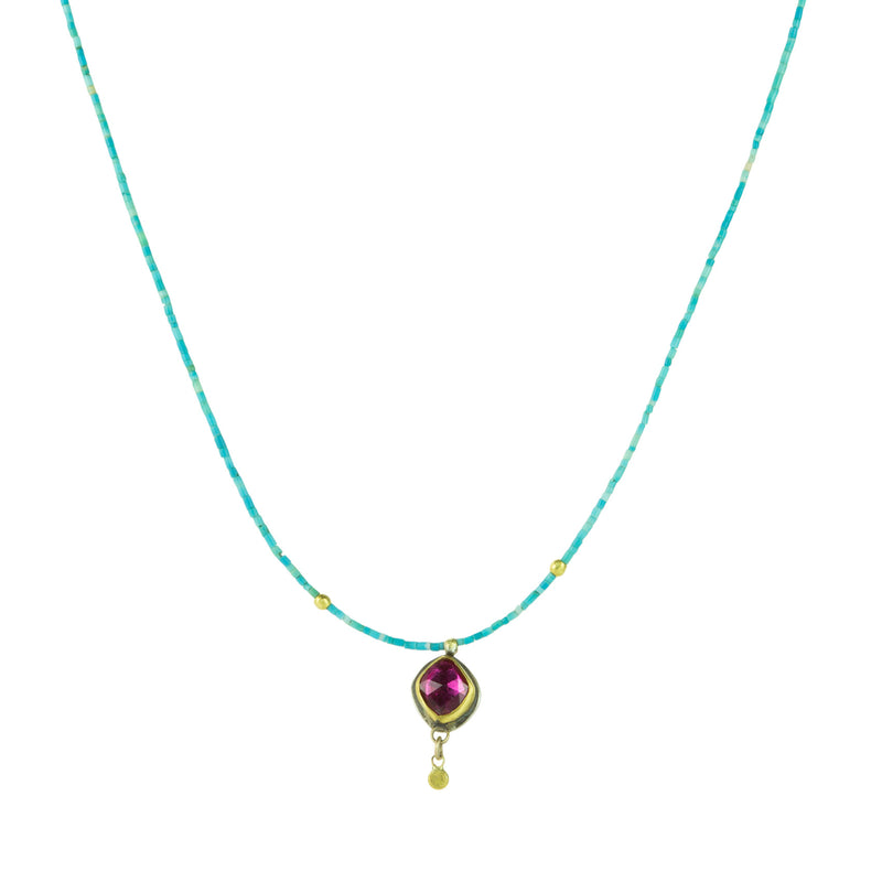 Ananda Khalsa Tiny Heishi Turquoise Necklace with Rosecut Ruby | Quadrum Gallery