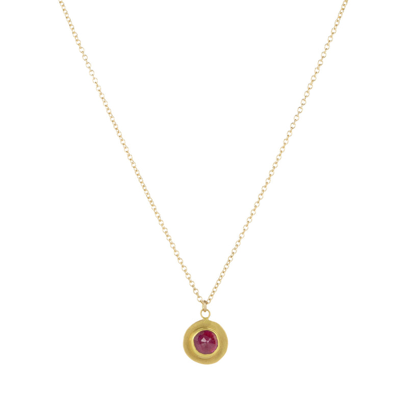 Ananda Khalsa Rose Cut Ruby Round Pendant Necklace | Quadrum Gallery