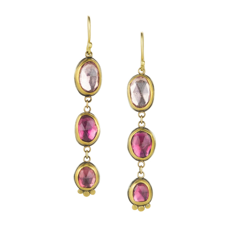 Ananda Khalsa Rose Cut Triple Pink Tourmaline Drop Earrings | Quadrum Gallery