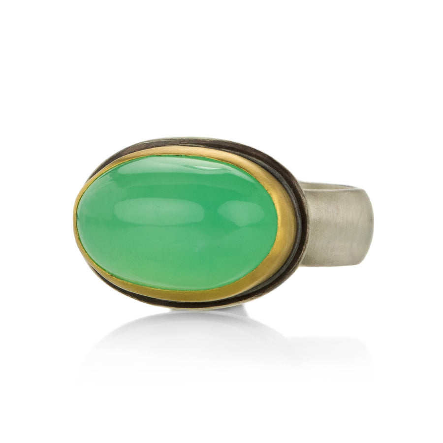 Ananda Khalsa Mixed Metal Oval Chrysoprase Ring | Quadrum Gallery