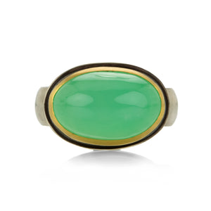 Ananda Khalsa Mixed Metal Oval Chrysoprase Ring | Quadrum Gallery