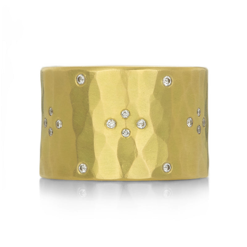 Ananda Khalsa Wide Hammered Cluster Diamond Band | Quadrum Gallery