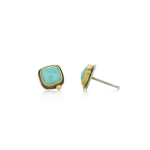 Ananda Khalsa Rose Cut Turquoise Square Studs | Quadrum Gallery