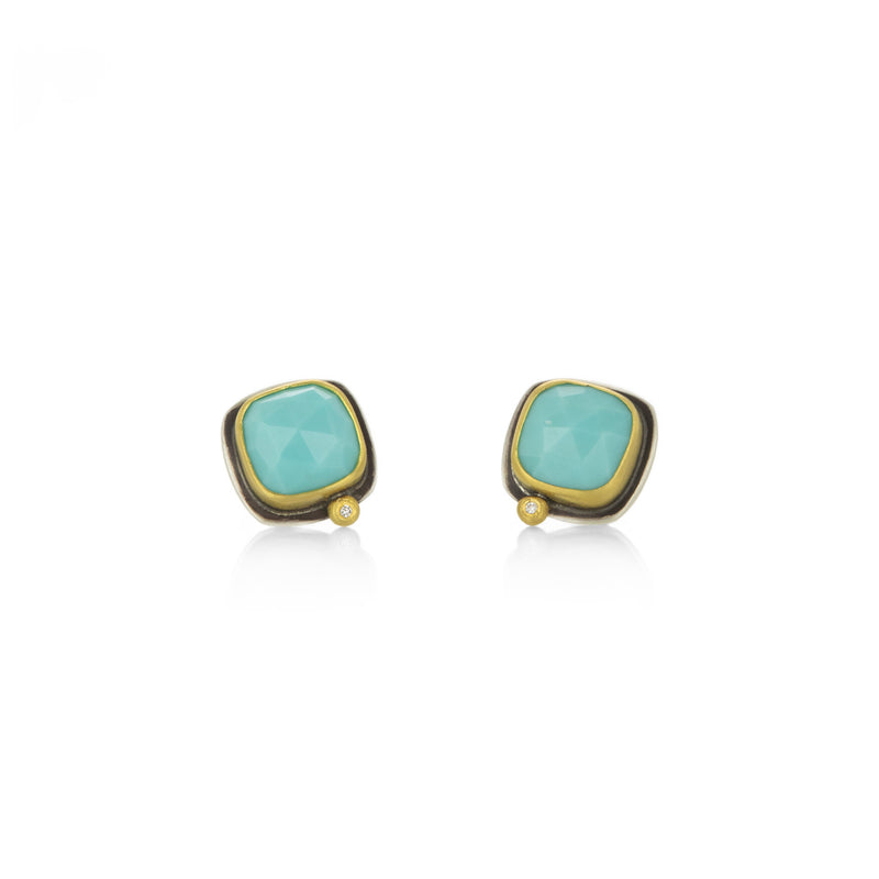 Ananda Khalsa Rose Cut Turquoise Square Studs | Quadrum Gallery
