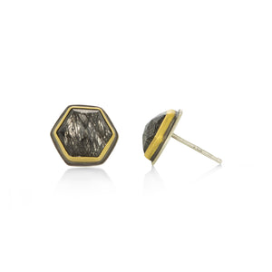 Ananda Khalsa Rose Cut Hexagon Tourmalinated Quartz Studs | Quadrum Gallery