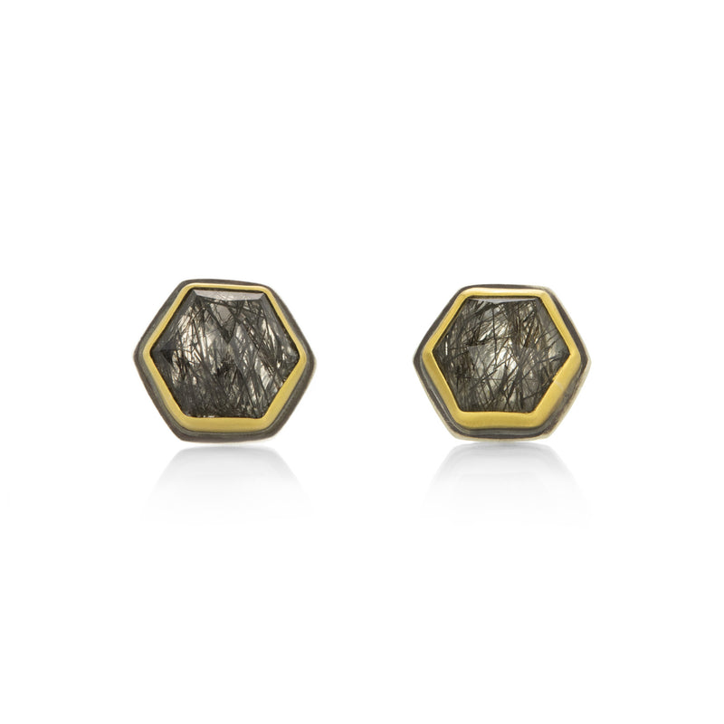 Ananda Khalsa Rose Cut Hexagon Tourmalinated Quartz Studs | Quadrum Gallery
