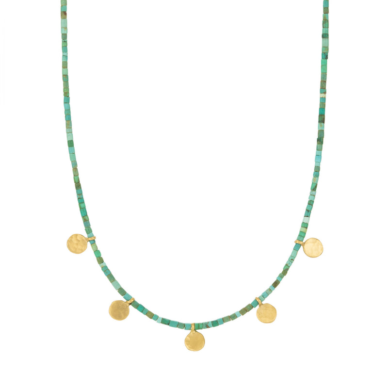 Ananda Khalsa Green Turquoise Necklace with Disc Drops | Quadrum Gallery