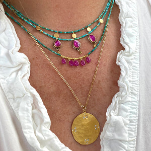 Ananda Khalsa Turquoise Necklace with 5 Ruby Drops | Quadrum Gallery
